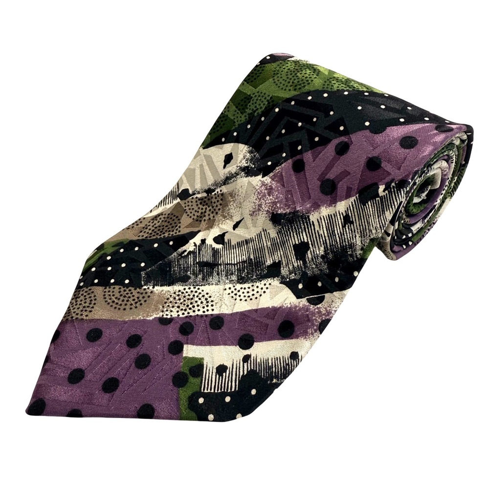 Vintage Black Smith Abstract Geometric Silk Tie Purple Green Black Polka Dot